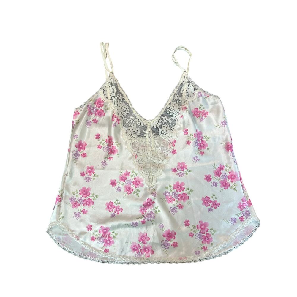 Union Made- Slip Tank Top- white pink purple florals and laze CHANTILLY Sz 36